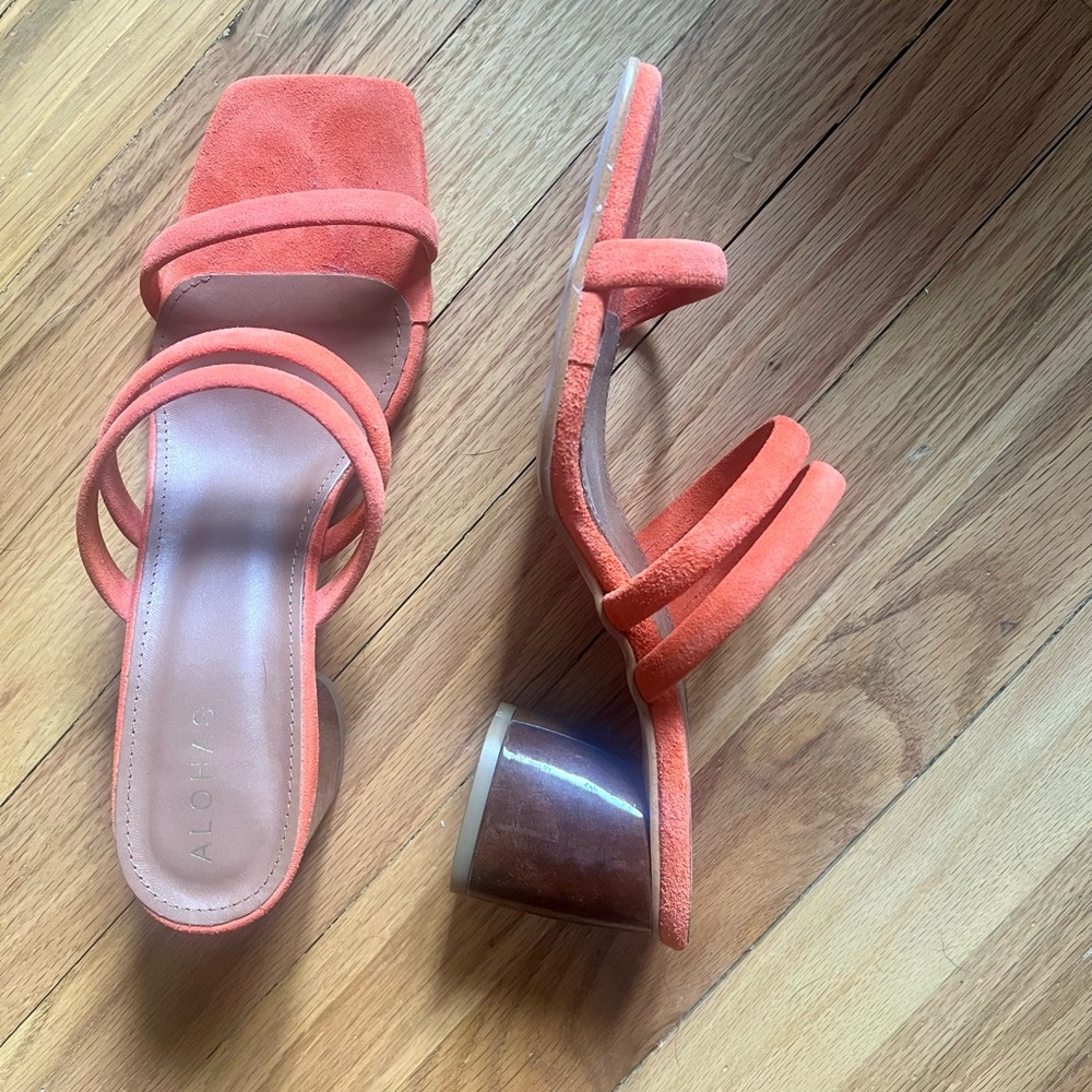 ALOHAS Orange Suede Strappy Block Heel Sandals